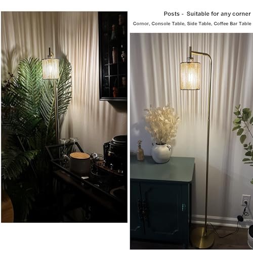 51O9gr-oNxL._SL500_.jpg Oneach 66" Gold Floor Lamp: Boho Rattan Shade Lamp with LED Bulb & Foot Switch for Home & Office. - Image 2