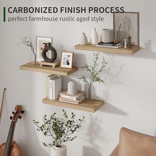 51OkSsYr9YL._SL500_.jpg Set of 3 Rustic 17-Inch Black Wood Floating Shelves for Invisible Wall Mounting in Any Room - Image 7