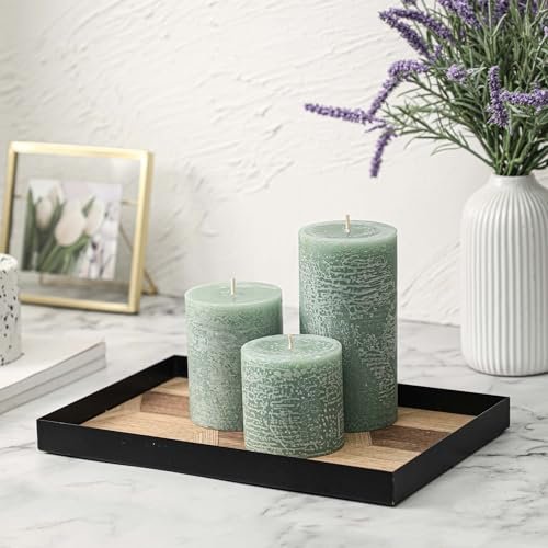 51P5g6x-PQL._SL500_.jpg Set of 3 Unscented 3x6 Inch Sage Green Pillar Candles - Long Burning, Smokeless, Perfect for Home Decor - Image 5