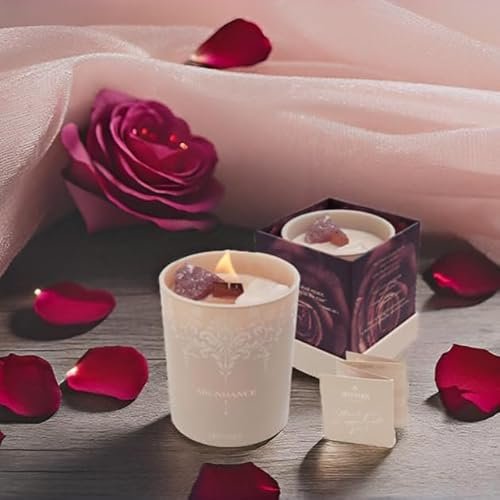 51QXNdmX21L._SL500_.jpg Luxury Velvet Rose & Patchouli Candle for Women - 7.4oz Aromatherapy with Strawberry & Clear Quartz Crystals - Image 2