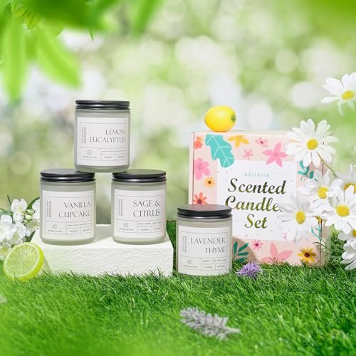 51Qch-Le4VL._SL500_.jpg Molensun 4-Pack Home Scented Candles: Long-Lasting Soy Gift Set for Mother's Day 28oz - Lavender, Lemon Eucalyptus, Sage Citrus, Vanilla Cupcake. - Image 9