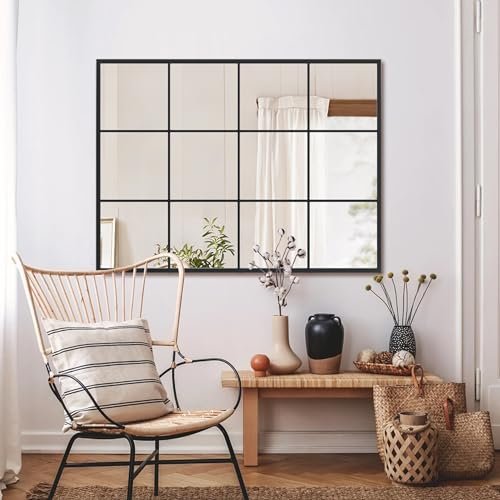 Suidia 30" x 40" Black Metal Framed Decorative Wall Mirror Suidia Wall Mirror, 30" x 40" Window Decorative Mirrors, Metal Framed Wall Decor Wall-Mounted Mirrors for Bedroom, Living Room, Entryway, Black