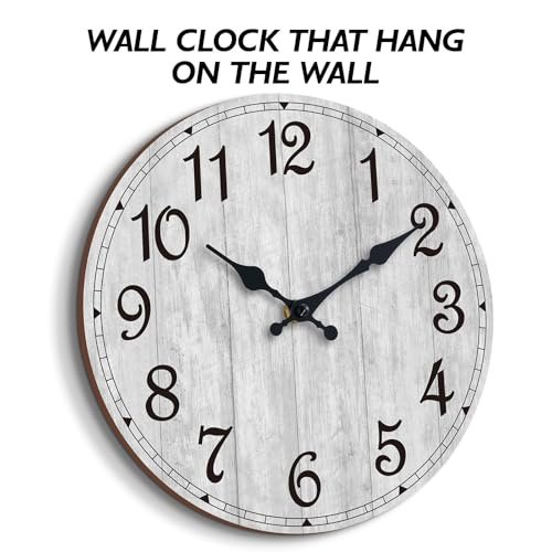 51R8gyOwVuL._SL500_.jpg HYLANDA Rustic Wall Clock - 8" Battery Operated, Silent Non-Ticking Wooden Clock for Kitchen, Bathroom, Living Room (Gray) - Image 6