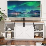 YESHOMY Farmhouse TV Stand for TVs up to 65", 58" Console with Sliding Barn Doors & Storage, Milk White. Perfect Living Room Media Furniture! - Image 2