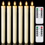 Homemory Real Wax LED Flameless Taper Candles with Remote Timer, 9.6 Inches Ivory Fake Candlesticks, Dripless Battery Operated Window Candle with 3D Flickering Flame for Fireplace Xmas Halloween