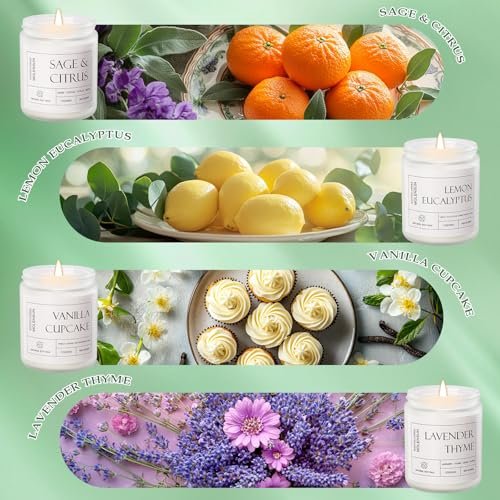 51RhBvjAcHL._SL500_.jpg Molensun 4-Pack Home Scented Candles: Long-Lasting Soy Gift Set for Mother's Day 28oz - Lavender, Lemon Eucalyptus, Sage Citrus, Vanilla Cupcake. - Image 2