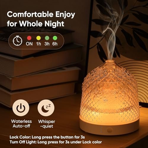 51S-V7hDLL._SL500_.jpg Lecdura 200ml Glass Essential Oil Diffuser: Ultrasonic Aroma Diffuser with Color Timer & Auto-Off for Home, Office, Yoga. - Image 4