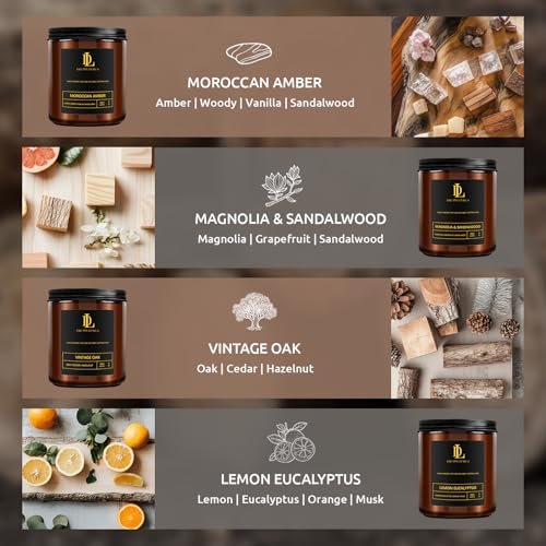 51S9-bO2oxL._SL500_.jpg Scented Candle Set: 4-Pack Soy Candles for Home. Magnolia, Sandalwood, Amber, Lemon Eucalyptus, Vintage Oak. Perfect Gift for All! - Image 2