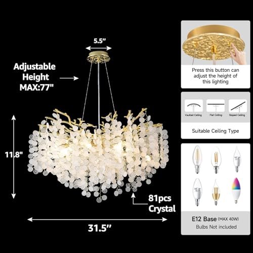 51TsaJBdhiL._SL500_.jpg VBKK 32" Coastal Gold Chandelier: 10-Light Crystal Fixture for Dining, Living Room, Bedroom, and Entryway. - Image 3