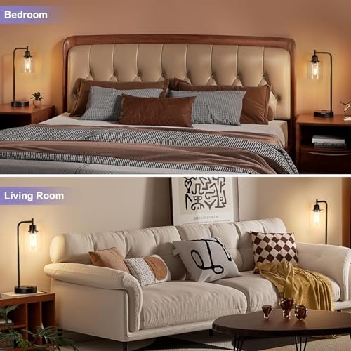 51UDX4otoLL._SL500_.jpg Set of 2 Industrial Touch Table Lamps - 3-Way Dimmable with USB Ports, Black Glass Shade for Bedroom & Office. - Image 5