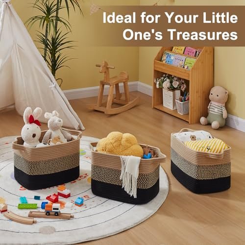 51UMNtoTZXL._SL500_.jpg OEASKET Storage Baskets for Organizing | Pack of 3 Decorative Woven Bins for Shelves, Closets, Toys, and Nursery (Black & Brown) - Image 6