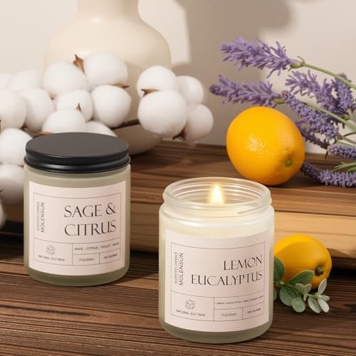 51UyX7eFsyL._SL500_.jpg Molensun 4-Pack Home Scented Candles: Long-Lasting Soy Gift Set for Mother's Day 28oz - Lavender, Lemon Eucalyptus, Sage Citrus, Vanilla Cupcake. - Image 7