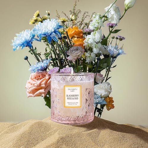 51VzRIxK6mL._SL500_.jpg Chloefu LAN Rose & Oud Scented Candle - Perfect Mother's Day Gift, 55-Hour Burn, 100% Natural Soy Wax, Pink Home Decor. - Image 6