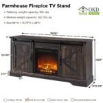 OKD Rustic Electric TV Stand for 65"+ TVs with 18" Fireplace, Barn Doors & Storage - Dark Oak Cabinet - Image 7
