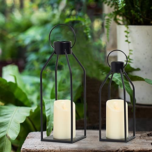 51WYoUg4MVL._SL500_.jpg HPC Decor Modern Farmhouse Lantern - Black Metal Candle with Timer & Flickering Light for Home & Outdoor Decor. Perfect for Living Room, Table, and Fireplace. - Image 4