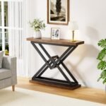 JUSTOGO 39.4" Industrial Console Table – Triangular Entryway Design for Living Room & Hallway. Rustic Brown Accent Furniture. - Image 3