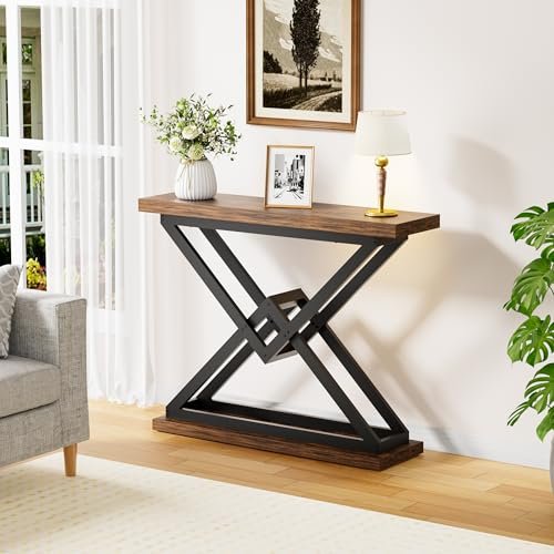 51WxSWLpfCL._SL500_.jpg JUSTOGO 39.4" Industrial Console Table – Triangular Entryway Design for Living Room & Hallway. Rustic Brown Accent Furniture. - Image 3