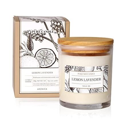 Aronica Organic Soy Candles - Lavender Lemon Essential Oil, Luxury Home Spa Gift for Women, Energizing Scent