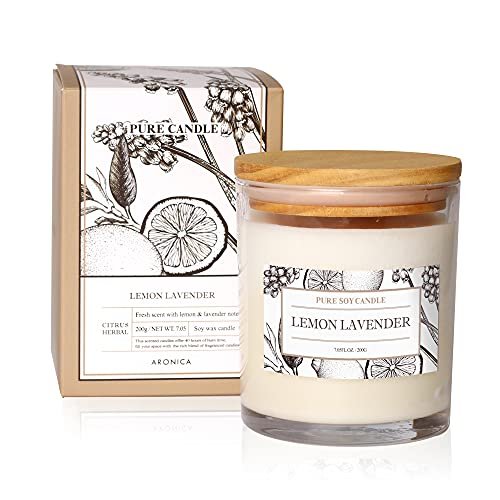 Aronica Organic Soy Candles: Lavender Lemon Essential Oil, Luxurious Spa Aronica Organic Soy Candles - Lavender Lemon Essential Oil, Luxury Home Spa Gift for Women, Energizing Scent