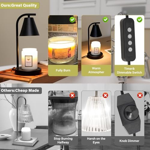 51XUOu14HUL._SL500_.jpg Black Candle Warmer Lamp with Timer, Electric Wax Warmer, 2 Bulbs - Perfect New Home & Women's Gift! - Image 2