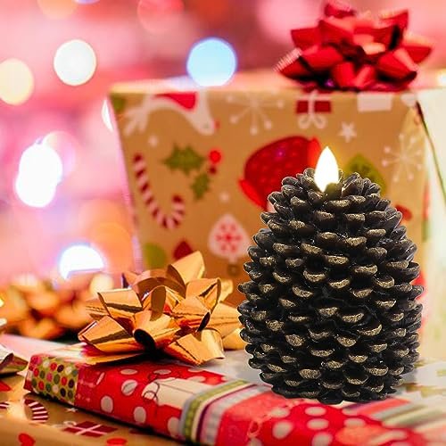 51Y5u7JrBNL._SL500_.jpg Wondise Flameless Candles with Timer - Real Wax Pine Cone Design, Battery Operated, Set of 2 (Brown, 3.5" x 4.7") for Holiday Decor. - Image 3