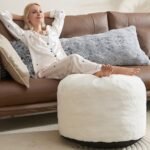 Pouf Ottoman Foot Rest 26"x18" Footstools and Ottomans Small with Filling Cream Small Beige Ottoman Foot Rest Ivory Poofy Ottom Stool Soft Poofs/Ottomans Furniture Living Room Ottom Footstool