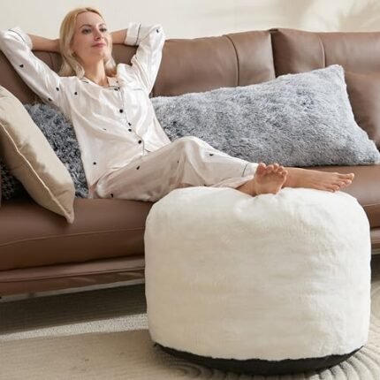 Pouf Ottoman Foot Rest 26"x18" Footstools and Ottomans Small with Filling Cream Small Beige Ottoman Foot Rest Ivory Poofy Ottom Stool Soft Poofs/Ottomans Furniture Living Room Ottom Footstool
