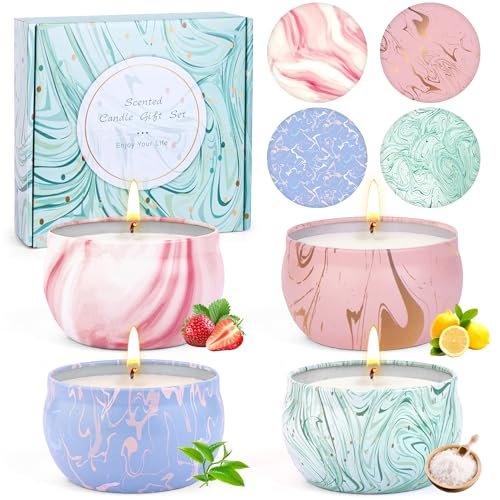 Scented Candle Gift Set for Women: 4 Aromatherapy Soy Candles Candle Gifts,Scented Candles Christmas Gift Set for Women, 4 Pack Aromatherapy Candles for Home Scented, Natural Soy Wax Candles Gift Set for Birthday, Mother's Day, Christmas, Valentine's Day