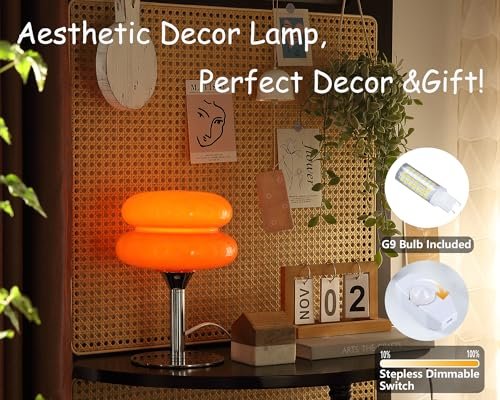 51YxUpo0DIL._SL500_.jpg Glivpny Mushroom Lamp: Dimmable Mid-Century Modern Bedside Light for Bedroom & Living Room (Orange) - Image 4