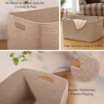 OIAHOMY 75L Woven Blanket Storage Basket with Handle, Cotton Rope Organizer, 22”x17”x12”, Ideal for Living Room or Nursery Toy Storage, Brown Variegated. - Image 4