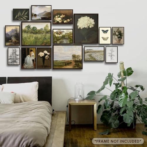 51aFU-PUuUL._SL500_.jpg LANCHI95 15-Piece Vintage Wall Art Set, Eclectic Prints for Bedroom, Moody French Country Decor (Unframed) - Image 5