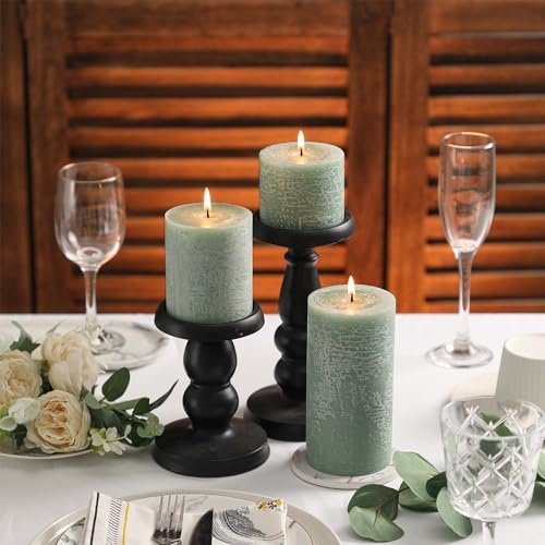 51aGBy3FdZL._SL500_.jpg Set of 3 Unscented 3x6 Inch Sage Green Pillar Candles - Long Burning, Smokeless, Perfect for Home Decor - Image 6