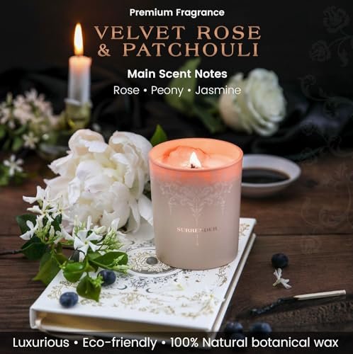 51aJnzZA3LL._SL500_.jpg Luxury Velvet Rose & Patchouli Candle for Women - 7.4oz Aromatherapy with Strawberry & Clear Quartz Crystals - Image 4