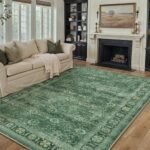 PureCozy 8x10 Washable Green Vintage Distressed Area Rug - Non-Slip Floral Carpet for Indoor Use - Image 4