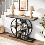 Celaform 41" Industrial Console Table with Circle Base & 4 Storage Shelves for Entryway (Grey) - Image 3