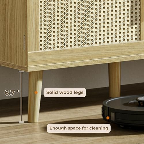51b0V05YzoL._SL500_.jpg SUPERJARE Boho TV Stand for 65-Inch TVs, Adjustable Rattan Media Console with 2 Cabinets - Perfect for Living Room - Image 6