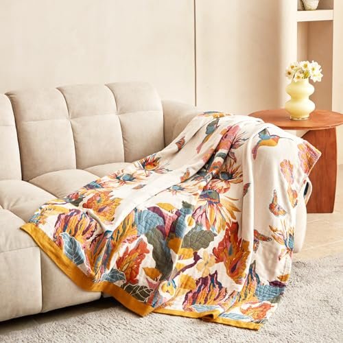51bDqcWYrbL._SL500_.jpg MSGKV Boho Floral Throw Blanket for Couch - Cozy Cotton 50" x 60" Cover for Living Room - Image 3