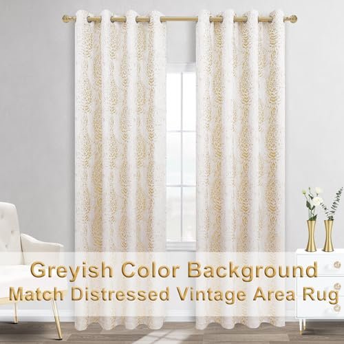 51bHRjH88AL._SL500_.jpg Elegant 84-Inch Gold Yellow Curtains for Living Room | 2-Panel Vintage Boho Damask Design, 50% Blackout - Image 4