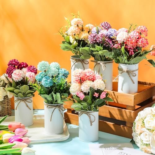 51dusVx8GL._SL500_.jpg Wavwavw 6-Set Artificial Hydrangea Flower Centerpieces with Vase & Hemp Rope for Tables - Perfect for Weddings, Home, Office, or Parties! - Image 2