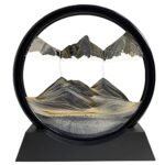 SANDCLE Moving Sand Art Picture - Sand Art Liquid Motion 3D Deep Sea Sandscape, Round Glass Frame Display Flowing Sand Relaxing Toy for Desktop Home Office Work Ocean Decor(Black, 7")