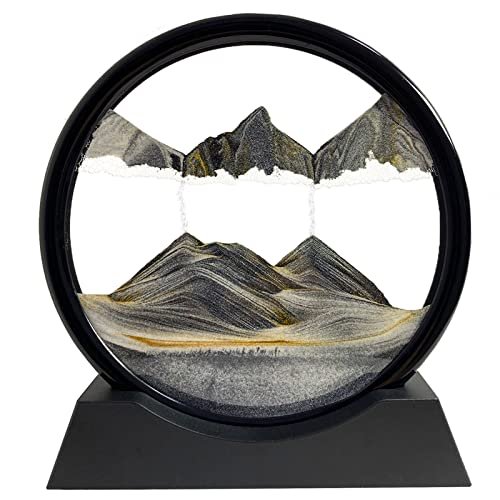 SANDCLE 3D Sand Art Picture - Liquid Motion Deep Sea SANDCLE Moving Sand Art Picture - Sand Art Liquid Motion 3D Deep Sea Sandscape, Round Glass Frame Display Flowing Sand Relaxing Toy for Desktop Home Office Work Ocean Decor(Black, 7")