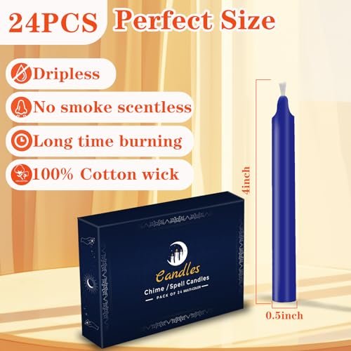 51fyjN-0XjL._SL500_.jpg Kunrsug 24-Pack Spell Chime Candles - Premium Mini Unscented Taper Candles for Rituals, Altar, and Meditation (4-Inch) - Image 2