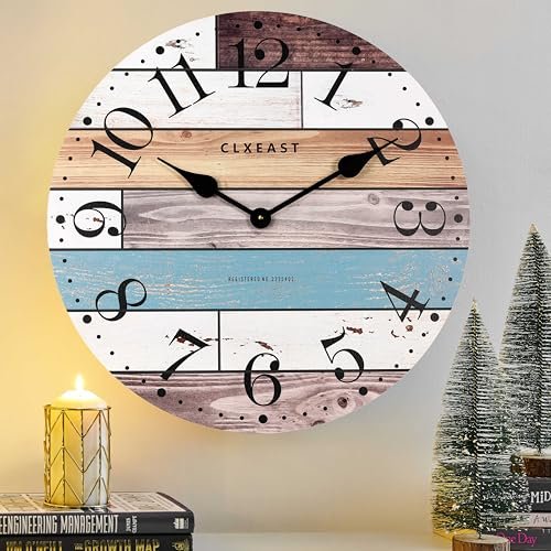 CLXEAST 24-Inch Multicolor Woodgrain Shiplap Wall Clock for Living Room CLXEAST 24 Inch Multicolor Woodgrain Shiplap Wall Clocks for Living Room Decor, Large Farmhouse Wall Clock,Coastal Beach Nautical Style,House Warming Gifts New Home