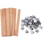 100 pcs Wooden Candle Wicks kit, Include 50 Pcs 5.1 X 0.5 Inch Candle Making Wicks and 50 Pcs Iron Stand Naturally Smokeless Wooden Candle Wicks Candle Cores for DIY Candle Making