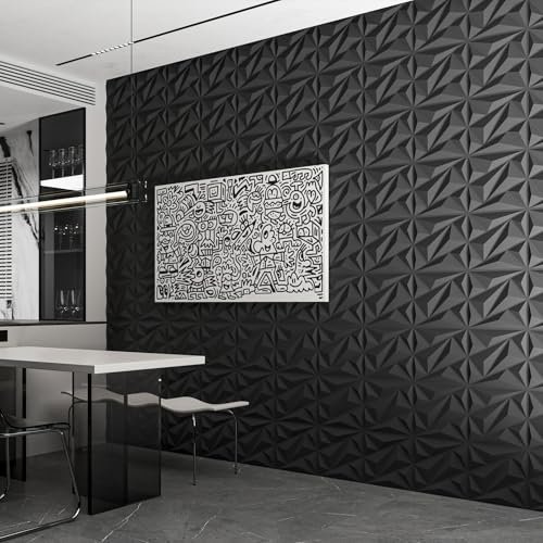 51hbfcx32nL._SL500_.jpg Art3d 33-Pack 3D Diamond Wall Panels for Interior Decor, PVC Flower Texture, Black, 12"x12", 32 sq.ft. - Image 5