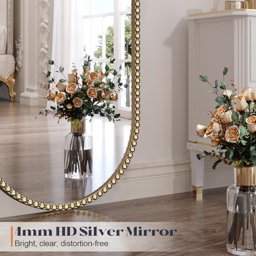51hxpzEX2OL._SL500_.jpg Brauthon 16"x48" Vintage Gold Oval Mirror - Beaded Full-Length Bathroom & Vanity Decor - Image 4