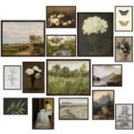LANCHI95 15 Pcs Vintage Wall Art Decor, Vintage Posters for Room, Vintage Art Prints, Moody gallery wall art, Wall Print for Bedroom, Eclectic French Country Botanical Painting (Unframed)