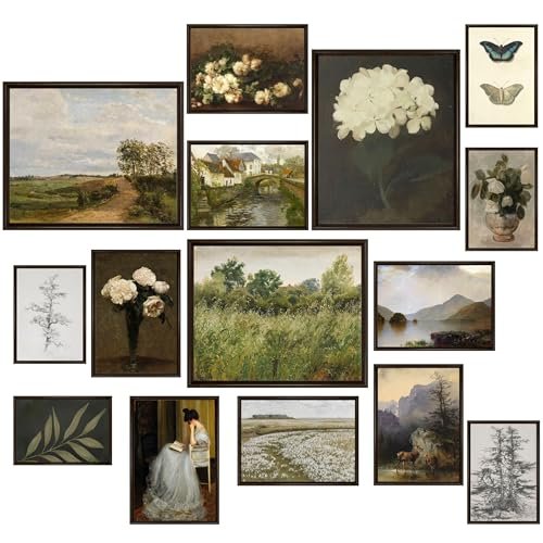 LANCHI95 15-Piece Vintage Wall Art Set, Eclectic Prints for Bedroom, LANCHI95 15 Pcs Vintage Wall Art Decor, Vintage Posters for Room, Vintage Art Prints, Moody gallery wall art, Wall Print for Bedroom, Eclectic French Country Botanical Painting (Unframed)