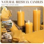 Hand-Rolled Pure Beeswax Pillar Candles, 3-Pack - Unscented, Smokeless, Dripless, 60-Hour Burn - Image 4