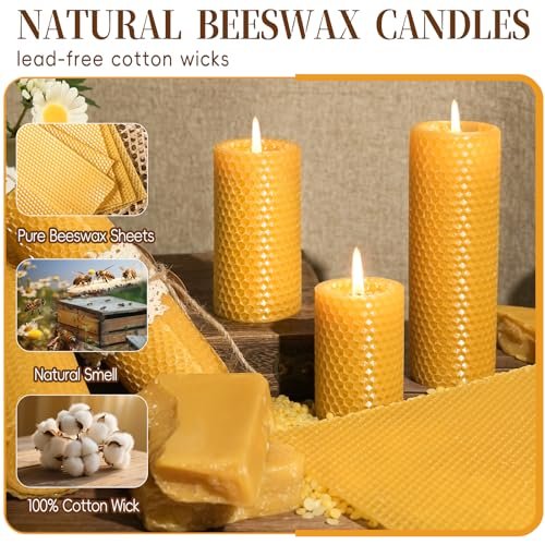 51iuMDq8FML._SL500_.jpg Hand-Rolled Pure Beeswax Pillar Candles, 3-Pack - Unscented, Smokeless, Dripless, 60-Hour Burn - Image 4
